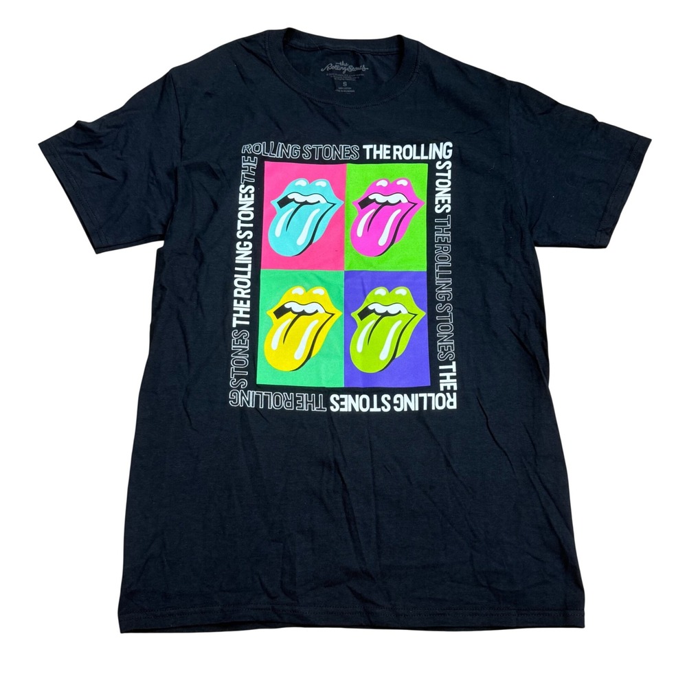 The Rolling Stones Pop Art Graphic T-Shirt Mens Small Black Classic Retro